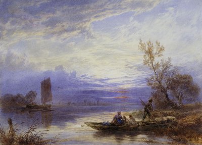 En ferge ved solnedgang, av Myles Birket Foster