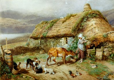 A Highland Bothy (bc og wc på papir) av Myles Birket Foster