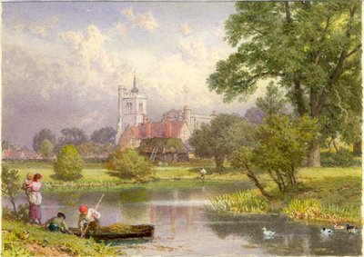 Elstow, Bedfordshire (John Bunyans fødested) (bc og wc på kort) av Myles Birket Foster
