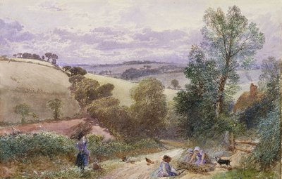 Figurer som samler kvister ved en vei av Myles Birket Foster
