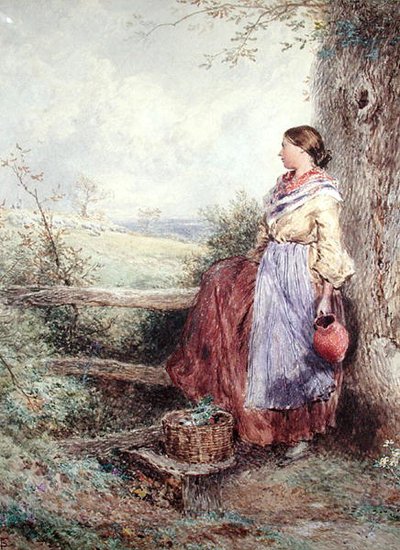 The Milkmaid (akvarell og kroppsfarge på papir) av Myles Birket Foster
