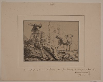 Sittende jeger og en hund av N.B. Krossing