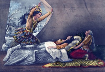 Minnehahas død Illustrasjon av Currier & Ives. 1867 av N. Currier and Ives J.M.