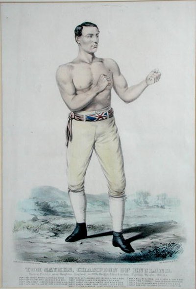 Tom Sayers (1826-65) mester i England, utgitt 1860 (farge litho) av Currier and Ives