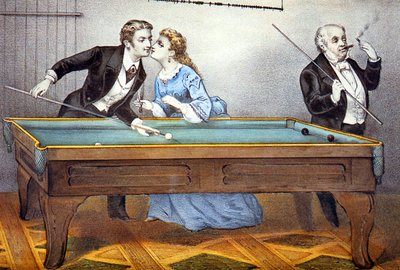 kyss under biljardspill av N. and Ives J.M. (1824 95) Currier