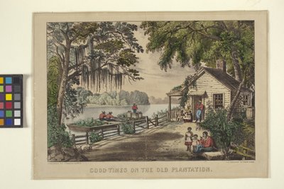 Good Times On The Old Plantation (håndfarget litografi) av N. and Ives J.M. (1824-95) Currier