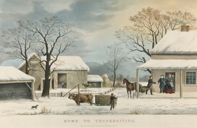 Hjem til Thanksgiving av Currier and Ives