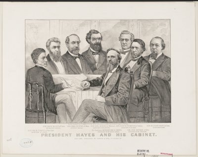 President Hayes og hans kabinett, ca. 1877 (litho) av Currier and Ives