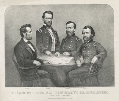 President Lincoln ved Genl. Grants hovedkvarter, ca. 1865 (litografi) av Currier and Ives