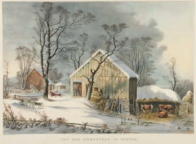 Den gamle husmannsplassen om vinteren av Currier and Ives