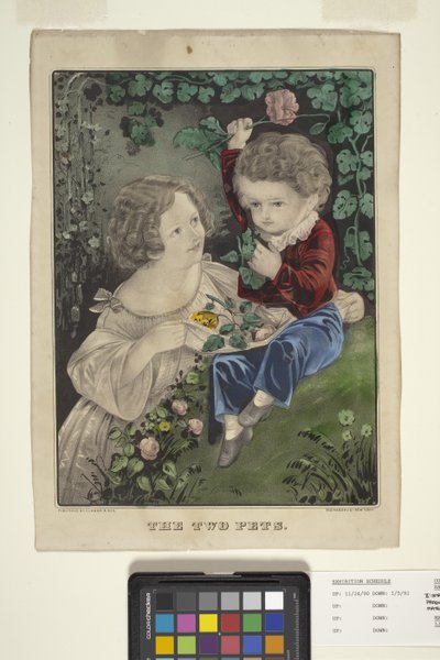 De to kjæledyrene (håndfarget litografi) av N. and Ives J.M. (1824 95) Currier