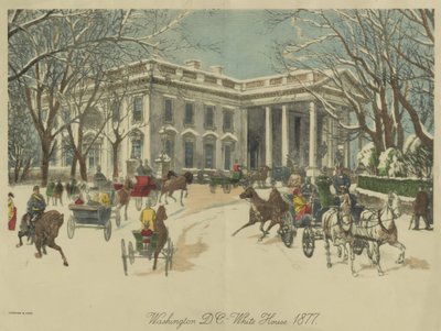 Det hvite hus, Washington D.C. 1877 (fargelitografi) av Currier and Ives