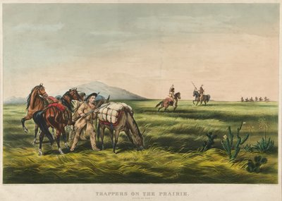 Fangstmenn på prærien / fred eller krig? 1866 (fargelitografi) av Currier and Ives