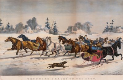 "Trotting Cracks" på snøen av Currier and Ives