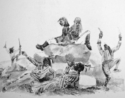 Currier & Ives Illustrasjon 1800-tallet. A Howling Swell - on the War Path (originaltegning av Thomas Worth, som originaltrykket ble laget av) av N. and Ives, J.M. Currier