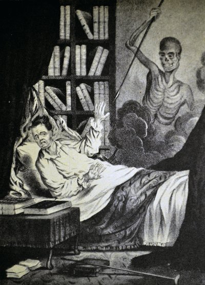 Currier & Ives Illustrasjon 1800-tallet. Den dårlige mannen i dødens time av N. and Ives, J.M. Currier