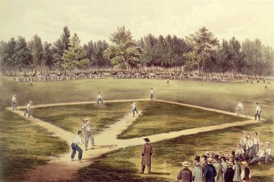 The American National Game of Baseball - Grand Match på Elysian Fields, Hoboken, NJ, 1866 (se også 159490) av N. and Ives, J.M. Currier