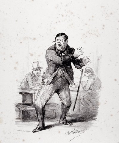 Komikere på scenen. Plate satt inn i albumet "Les Ficelles Dramatiques unrolled by Berthelier de l'opera comique" (litografi) av Nadar