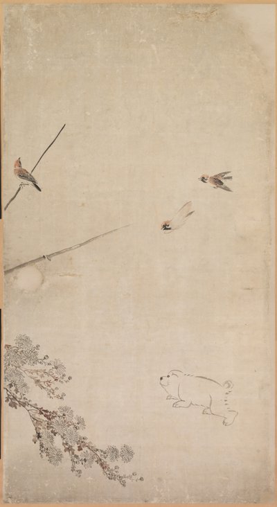 Valper, spurver og krysantemum, 1754-1799. av Nagasawa Rosetsu