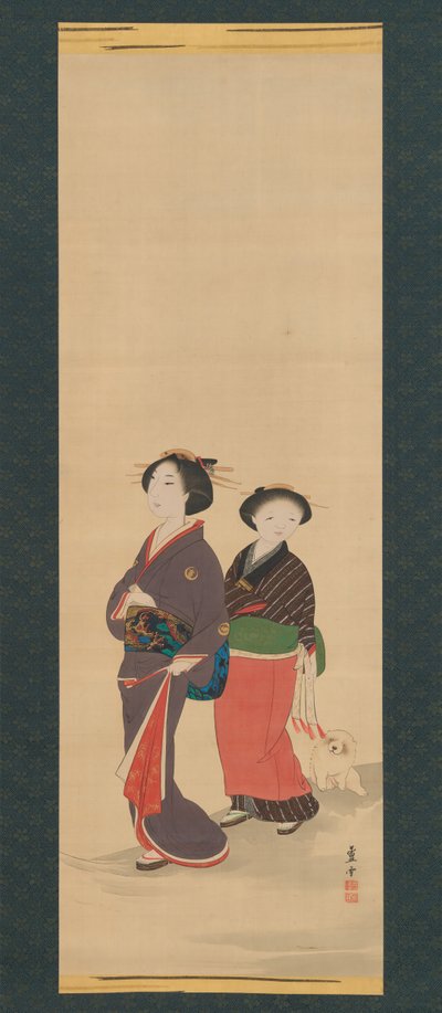 To kvinner og en valp, før 1785. av Nagasawa Rosetsu