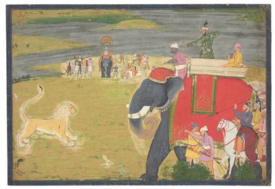 Raja Balwant Dev Singh på en løve shikaar, ca. 1750 av Nainsukh
