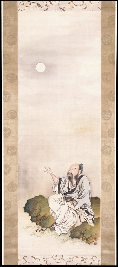 Gentleman Beholding The Moon (blekk og farge på silke) av Nakabayashi Chikkei