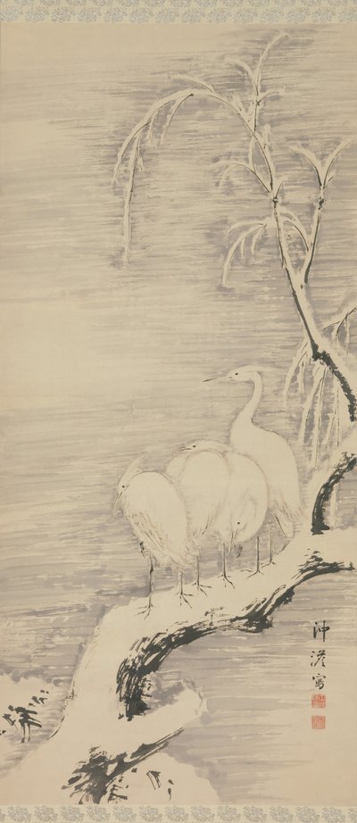 Hegre i snøen, ca. 1840. av Nakabayashi Chikuto