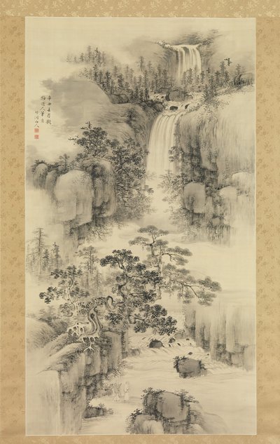 Landskap med foss, 1841. av Nakabayashi Chikuto