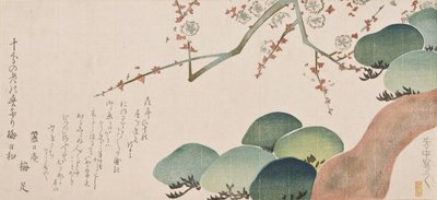 Pinetre og plommeblomst, 1810-30 (farget treblokktrykk) av Nakamura Hochu