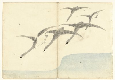 Five Flying Geese Print Album av Korin (serietittel) Korin gafu (serietittel) av Nakamura Hochu