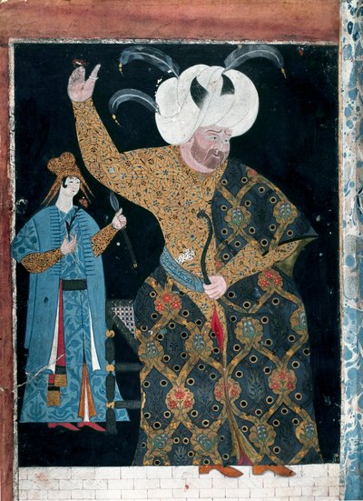 Det osmanske riket: "" Portrett av Sultan Selim II kalt den berusede eller Sari den blonde (1524-1574)"" Akvarell tilskrevet Reis Haydar Nakkep dit Nigari (1494-1572) (TKS 2134, fol. 3 b) Istanbul, Topkapi Seray av Nakkep called Nigari Reis Haydar