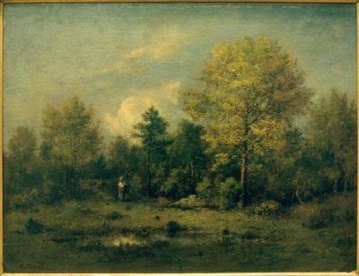 Landskap med en dam i skogen av Narcisse Diaz de la Pena