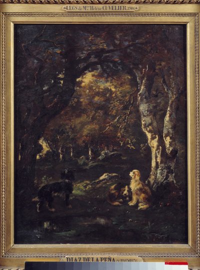 Hunder i skogen Maleri av Narcissus Diaz de la Pena av Narcisse Virgile Diaz de la Peña