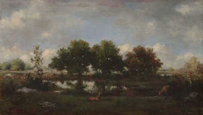 Skoglandskap med hjorter av Narcisse Virgile Diaz de la Peña