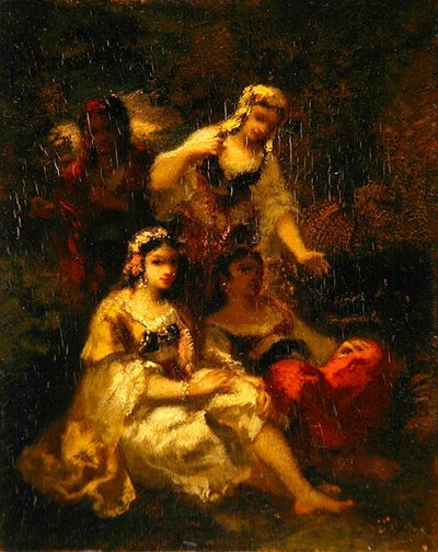 Fire spanske jomfruer, ca. 1844-60 (olje på panel) av Narcisse Virgile Diaz de la Peña