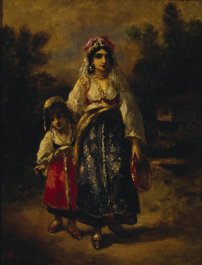 Kvinne og jente av Narcisse Virgile Diaz de la Peña