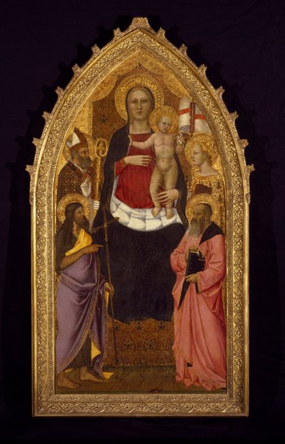 Madonna og barn på plass med de hellige Zenobius, døperen Johannes, Reparata og Johannes evangelisten av Nardo di Cione