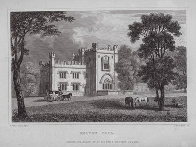 Bolton Hall (gravering) av Nathaniel (after) Whittock