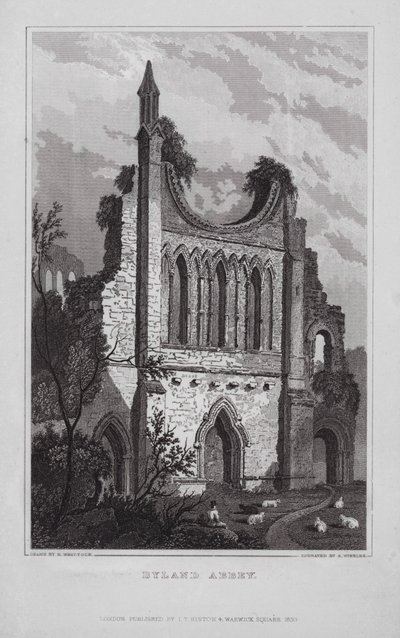 Byland Abbey (gravering) av Nathaniel (after) Whittock