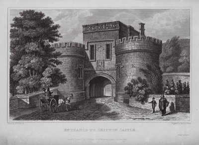 Inngang til Skipton Castle (gravering) av Nathaniel (after) Whittock