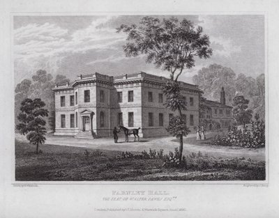 Farnley Hall, setet til Walter Fawks (gravering) av Nathaniel (after) Whittock