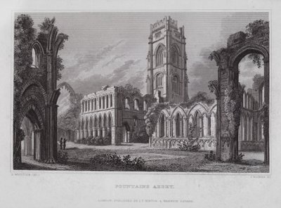 Fountains Abbey (gravering) av Nathaniel (after) Whittock