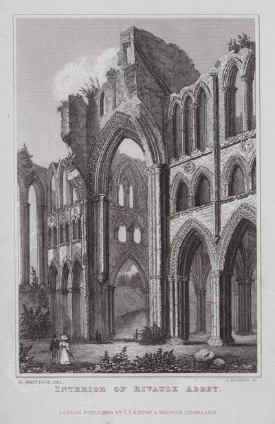 Interiør av Rivaulx Abbey (gravering) av Nathaniel (after) Whittock