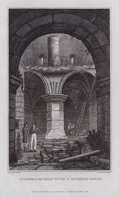 Interiør av Great Tower of Richmond Castle (gravering) av Nathaniel (after) Whittock