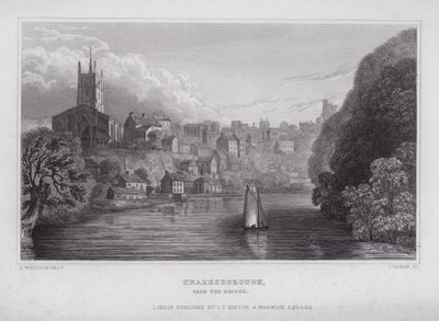 Knaresborough, fra broen (gravering) av Nathaniel (after) Whittock