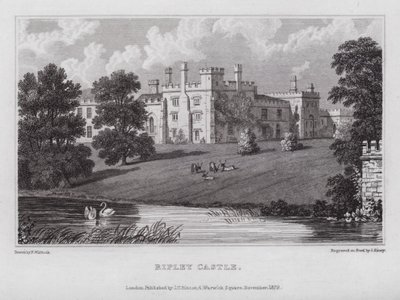 Ripley Castle (gravering) av Nathaniel (after) Whittock