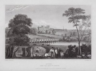 Ripon, fra veien til Masham (gravering) av Nathaniel (after) Whittock