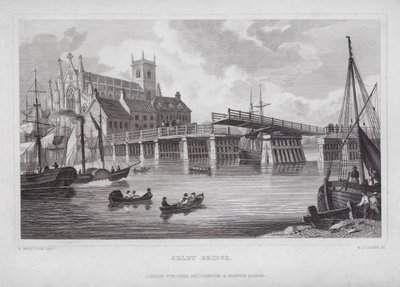 Selby Bridge (gravering) av Nathaniel (after) Whittock