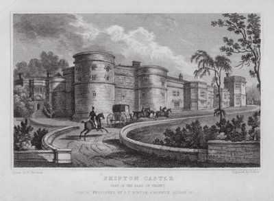 Skipton Castle, sete for jarlen av Thanet (gravering) av Nathaniel (after) Whittock