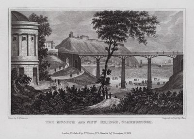 Museet og New Bridge, Scarborough (gravering) av Nathaniel (after) Whittock